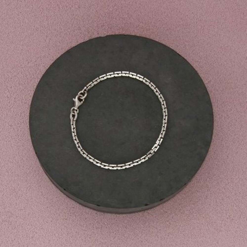 Sterling Silver Vintage Unique Rectangular Link Chain Bracelet Size 6in